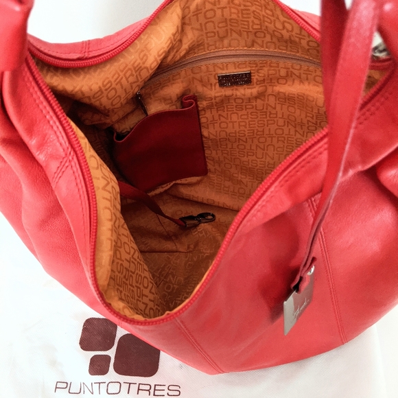 🌟HP🌟 🇪🇸 Puntotres Barcelona Red Leather Hobo Bag Made In Spain - Picture 4 of 8